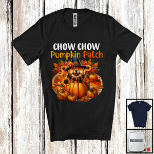 MacnyStore - Chow Chow Pumpkin Patch; Lovely Thanksgiving Chow Chow In Pumpkin; Fall Leaves Flowers T-Shirt