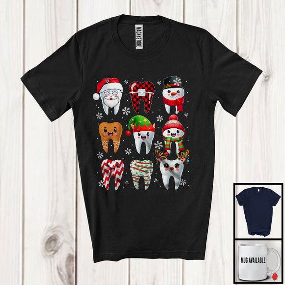 MacnyStore - Christmas Collection Plaid Lovely Teeth; Awesome X-mas Tooth Snowing; Dentist Dentist Squad T-Shirt