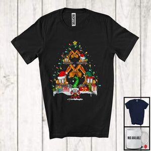 MacnyStore - Christmas Excavator Tree; Cheerful X-mas Lights Snowing Gnomes; Family Group T-Shirt