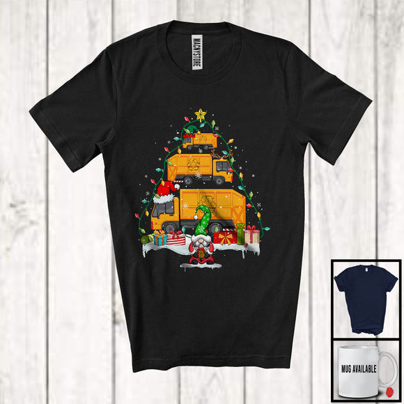 MacnyStore - Christmas Garbage Truck Tree; Cheerful X-mas Lights Snowing Gnomes; Family Group T-Shirt