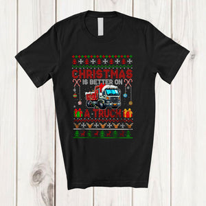 MacnyStore - Christmas Is Better On A Truck; Wonderful X-mas Sweater Santa Truck; Family Group T-Shirt