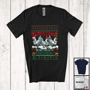 MacnyStore - Christmas Is Better With Chickens; Adorable Sweater Three Reindeer Santa Chickens; Farmer T-Shirt