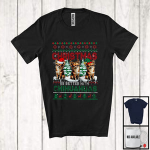 MacnyStore - Christmas Is Better With Chihuahuas; Adorable Sweater Three Reindeer Santa Chihuahuas Lover T-Shirt