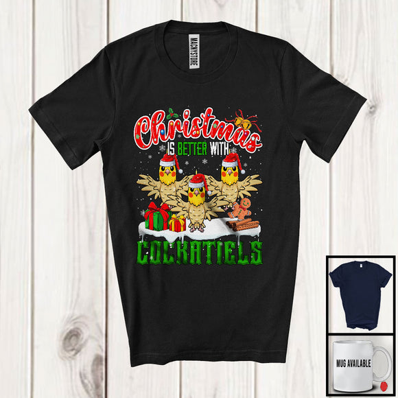 MacnyStore - Christmas Is Better With Cockatiels; Adorable X-mas Three Santa Cockatiel; Family Group T-Shirt