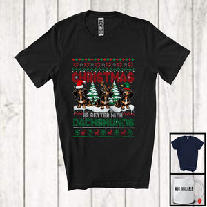 MacnyStore - Christmas Is Better With Dachshunds; Adorable Sweater Three Reindeer Santa Dachshunds Lover T-Shirt