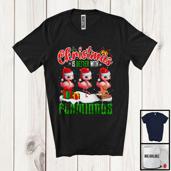 MacnyStore - Christmas Is Better With Flamingos; Adorable X-mas Three Santa Flamingo; Family Group T-Shirt