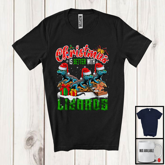 MacnyStore - Christmas Is Better With Lizards; Adorable X-mas Three Santa Lizard Animal; Family Group T-Shirt