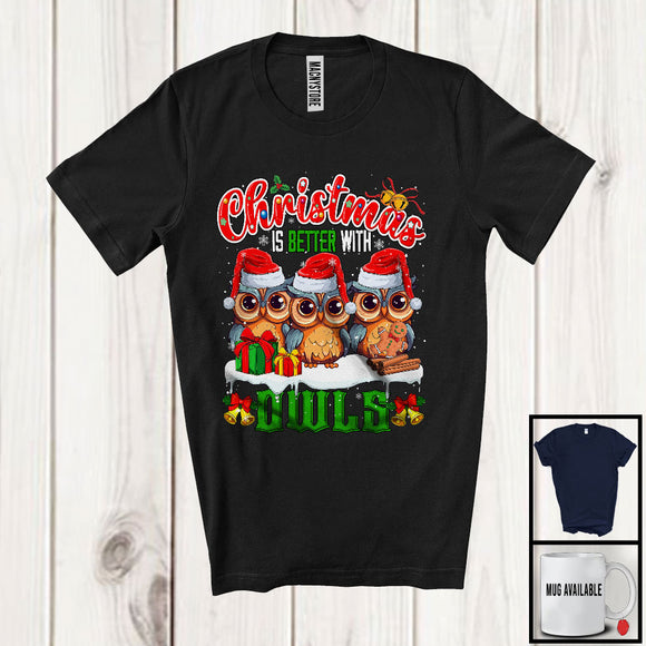 MacnyStore - Christmas Is Better With Owls; Adorable X-mas Three Santa Owl Animal; Family Group T-Shirt