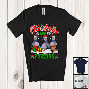 MacnyStore - Christmas Is Better With Pigeons; Adorable X-mas Three Santa Pigeon Animal; Family Group T-Shirt