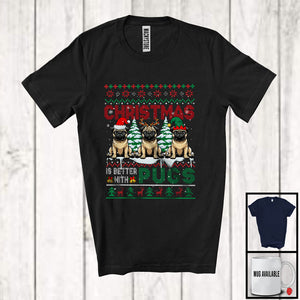 MacnyStore - Christmas Is Better With Pugs; Adorable Sweater Three Reindeer Santa Pugs Owner Lover T-Shirt