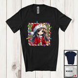 MacnyStore - Christmas Lights Girl Wearing Santa Hat Sunglasses; Lovely X-mas Snowing Family Group T-Shirt