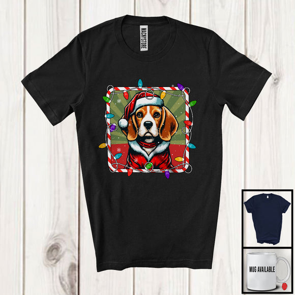 MacnyStore - Christmas Lights Santa Beagle; Awesome X-mas Pajamas Santa; Snowing Family Group T-Shirt