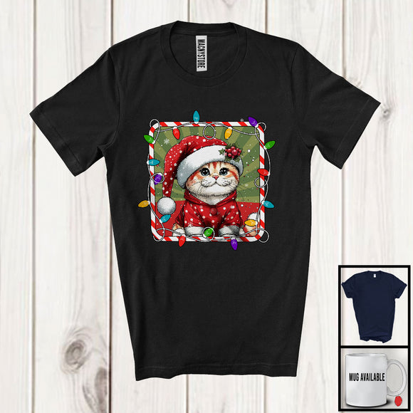 MacnyStore - Christmas Lights Santa Cat; Awesome X-mas Pajamas Santa; Snowing Family Group T-Shirt