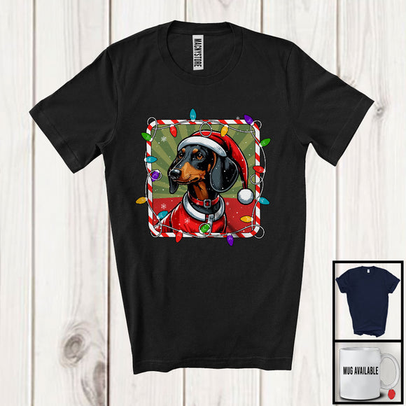 MacnyStore - Christmas Lights Santa Dachshund; Awesome X-mas Pajamas Santa; Snowing Family Group T-Shirt