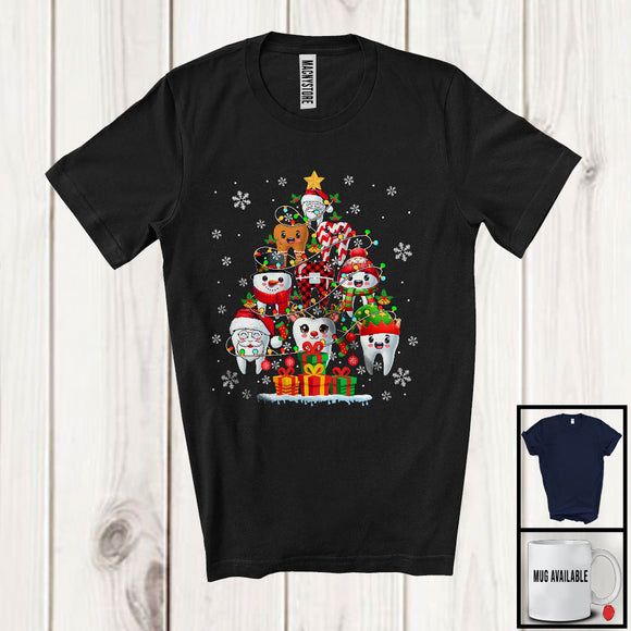 MacnyStore - Christmas Lights Tree Lovely Teeth; Awesome X-mas Tooth Snowing; Dentist Dentist Squad T-Shirt