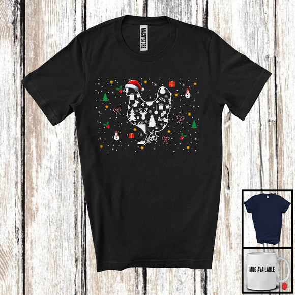 MacnyStore - Christmas Santa Chicken Paws Shape; Amazing X-mas Snowing Around Chicken; Family Group T-Shirt