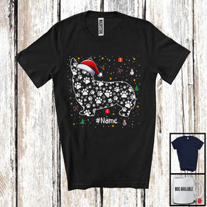 MacnyStore - Christmas Santa Corgi Paws Shape; Amazing X-mas Snowing Around Corgi; Family Group T-Shirt