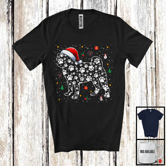 MacnyStore - Christmas Santa Dachshund Paws Shape; Amazing X-mas Snowing Around Pug; Family Group T-Shirt