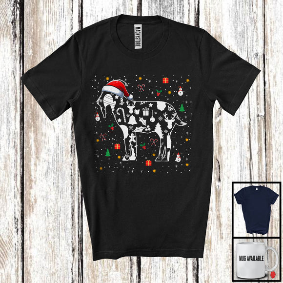 MacnyStore - Christmas Santa Goat Paws Shape; Amazing X-mas Snowing Around Goat; Family Group T-Shirt