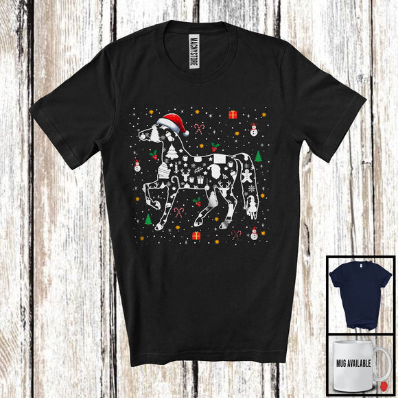 MacnyStore - Christmas Santa Horse Paws Shape; Amazing X-mas Snowing Around Horse; Family Group T-Shirt