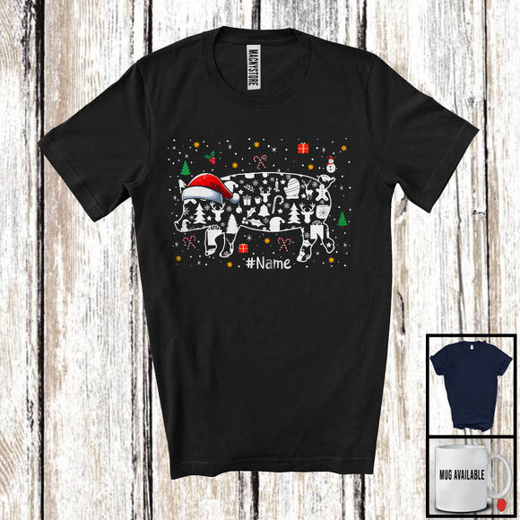 MacnyStore - Christmas Santa Pig Paws Shape; Amazing X-mas Snowing Around Pig; Family Group T-Shirt