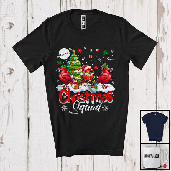 MacnyStore - Christmas Squad; Adorable Cardinal Bird X-mas Tree Snowing; Bird Matching Family Group T-Shirt