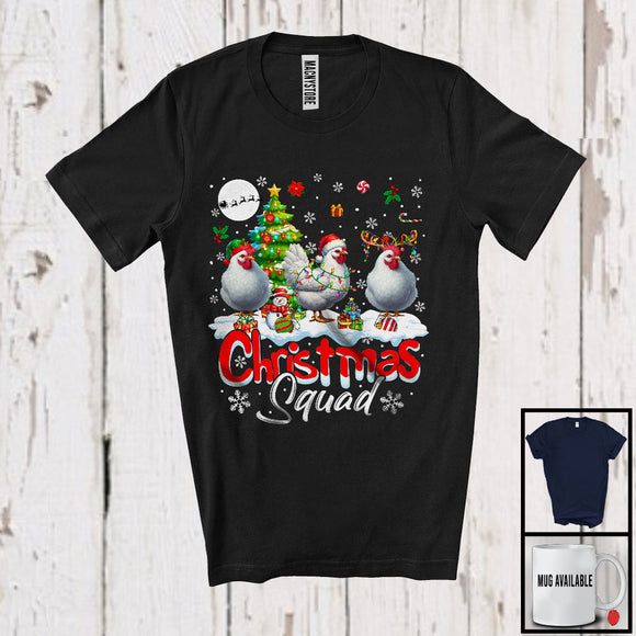 MacnyStore - Christmas Squad; Adorable Chicken X-mas Tree Snowing; Chicken Farm Farmer Family Group T-Shirt