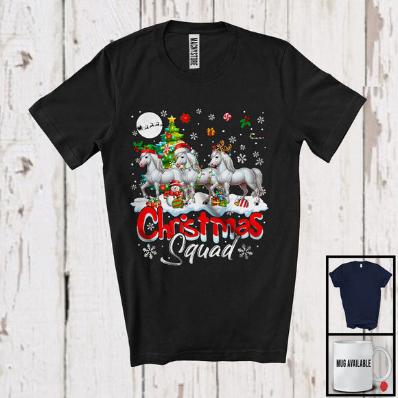 MacnyStore - Christmas Squad; Adorable Horse X-mas Tree Snowing; Horse Lover Farm Farmer Family Group T-Shirt