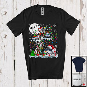 MacnyStore - Christmas Squad; Adorable Santa Elf Reindeer Ambulance On X-mas Tree Snowing; Family Group T-Shirt