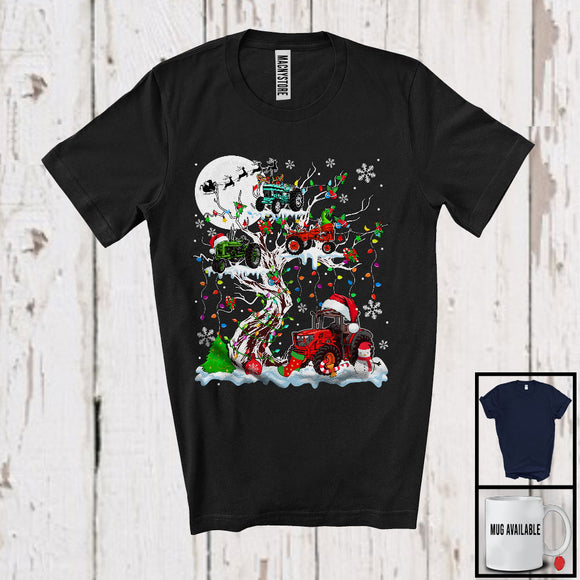 MacnyStore - Christmas Squad; Adorable Santa Elf Reindeer Tractor On X-mas Tree Snowing; Family Group T-Shirt