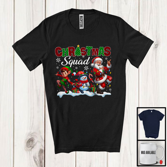 MacnyStore - Christmas Squad; Amazing X-mas Lights Plaid Santa Elf Snowman Dancing; Snowing Around T-Shirt