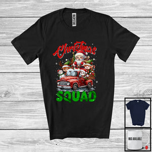 MacnyStore - Christmas Squad; Amazing X-mas Santa Elf Reindeer Snowman On Pickup Truck; Family Group T-Shirt