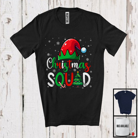 MacnyStore - Christmas Squad; Awesome Christmas Elf Hat Snowing Around; X-mas Tree Family Group T-Shirt