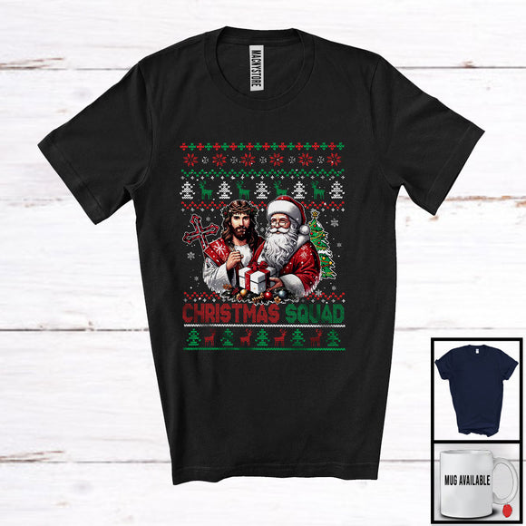 MacnyStore - Christmas Squad; Awesome X-mas Tree Sweater Jesus And Santa As Friends; Family Group T-Shirt