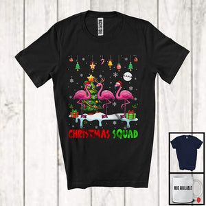 MacnyStore - Christmas Squad; Cheerful Reindeer Santa Elf Flamingo; X-mas Flamingo Animal Snowing T-Shirt