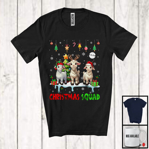 MacnyStore - Christmas Squad; Cheerful Reindeer Santa Elf Goat; X-mas Goat Animal Snowing T-Shirt