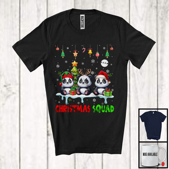 MacnyStore - Christmas Squad; Cheerful Reindeer Santa Elf Panda; X-mas Panda Animal Snowing T-Shirt