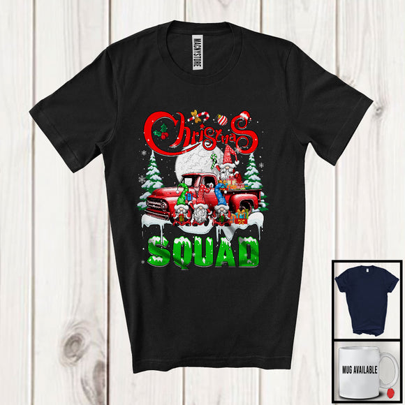 MacnyStore - Christmas Squad; Cheerful X-mas Gnomes Gnomies With Pickup Truck; X-mas Tree Snow T-Shirt