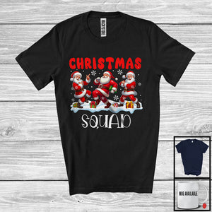 MacnyStore - Christmas Squad; Cheerful X-mas Three Santa Dancing Snowing; Matching Family Group T-Shirt