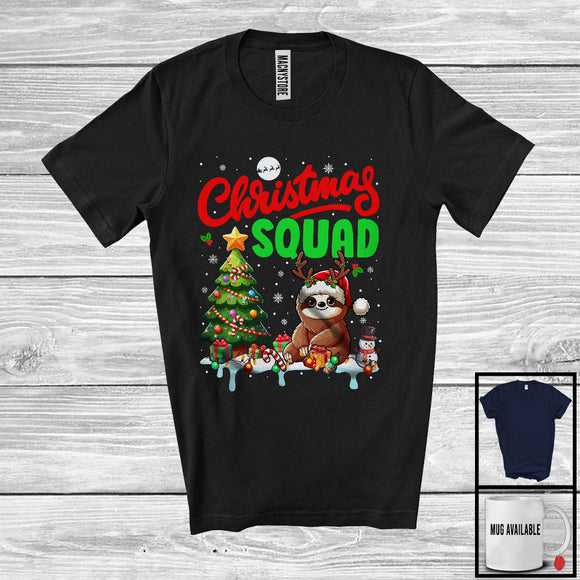 MacnyStore - Christmas Squad, Cheerful X-mas Tree Santa Reindeer Sloth, Snow Wild Animal Lover T-Shirt