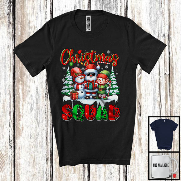 MacnyStore - Christmas Squad; Cheerful X-mas Tree Santa Snowman Elf Lover; X-mas Group Snowing T-Shirt