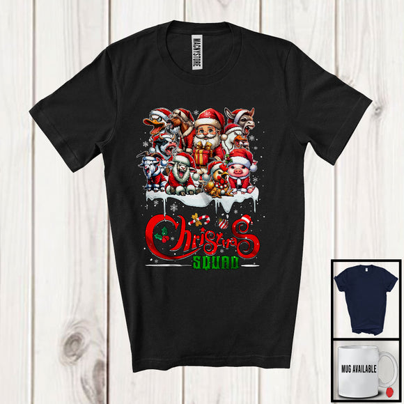 MacnyStore - Christmas Squad; Humorous Christmas Santa Farm Animals Snowing Around; Farmer Group T-Shirt