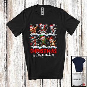 MacnyStore - Christmas Squad; Humorous Santa Chicken Cow Dabbing; X-mas Lights Farm Animal Lover T-Shirt