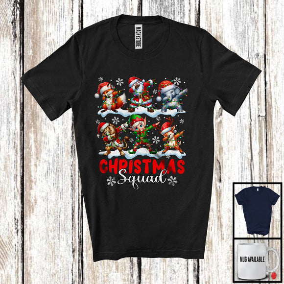 MacnyStore - Christmas Squad; Humorous Santa Lion Fox Dabbing; X-mas Lights Wild Animal Lover T-Shirt