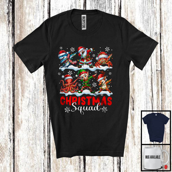 MacnyStore - Christmas Squad; Humorous Santa Sark Octopus Dabbing; X-mas Lights Sea Animal Lover T-Shirt