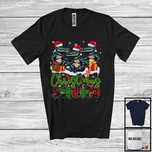 MacnyStore - Christmas Squad; Humorous X-mas Snowing Plaid Three Santa Alligators; Wild Animal Lover T-Shirt