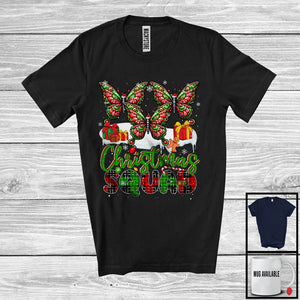 MacnyStore - Christmas Squad; Humorous X-mas Snowing Plaid Three Santa Butterflies; Wild Animal Lover T-Shirt