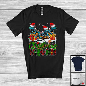 MacnyStore - Christmas Squad; Humorous X-mas Snowing Plaid Three Santa Lizards; Wild Animal Lover T-Shirt