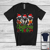 MacnyStore - Christmas Squad; Humorous X-mas Snowing Plaid Three Santa Raccoons; Wild Animal Lover T-Shirt