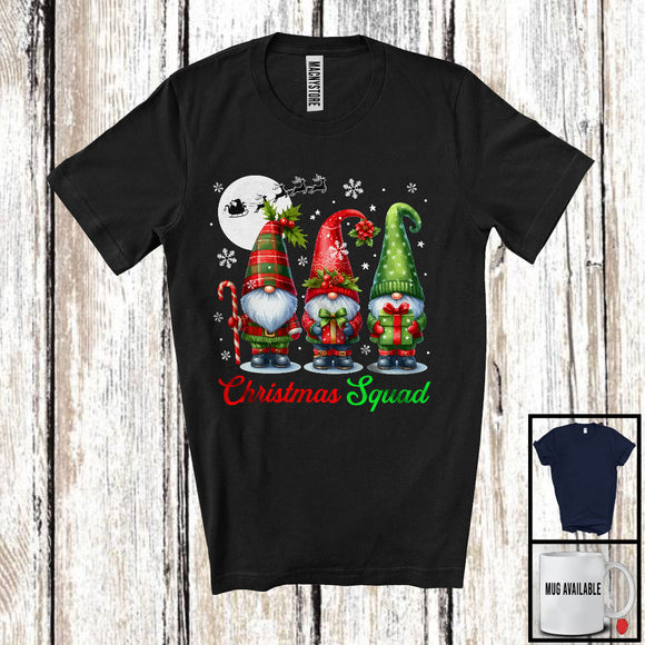 MacnyStore - Christmas Squad; Merry X-mas Moon Three Gnomes Gnomies Lover; Snowing Family Group T-Shirt